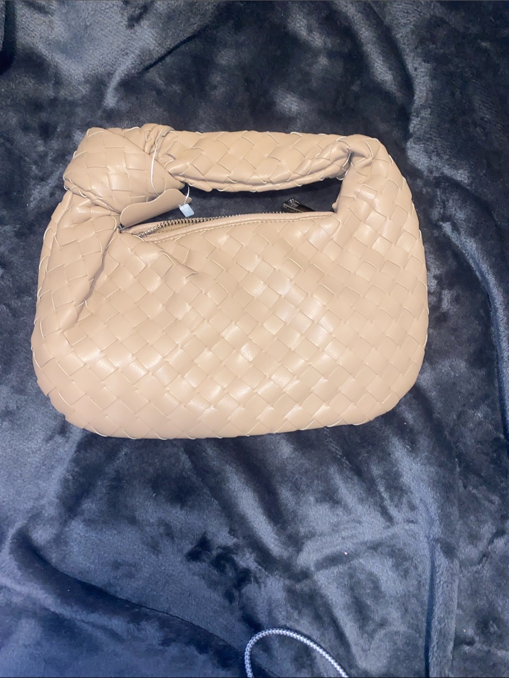 Woven Knot-Handle Mini Bag in Taupe